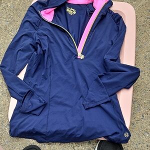Navy and Pink Quarter-Zip Pullover